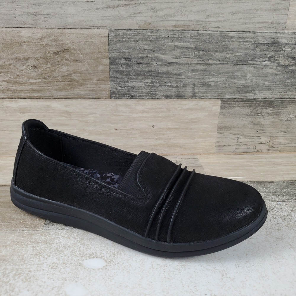 Clarks Breeze Sol Womens Flat Shoes Sz 7 M Black Ruched Vamp Slip On Round Toe